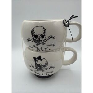 Arlington Designs Mr Mrs Skull Crossbones Mug Set Halloween Gothic Ceramic